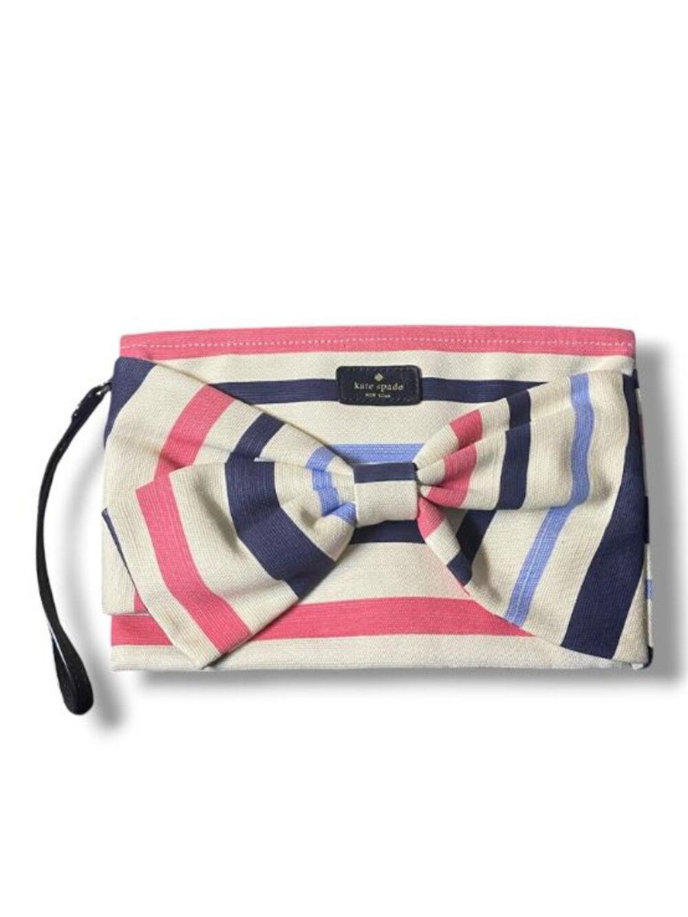 Kate Spade Striped Bow Wristlet Clutch - Pink, Navy, Cream
